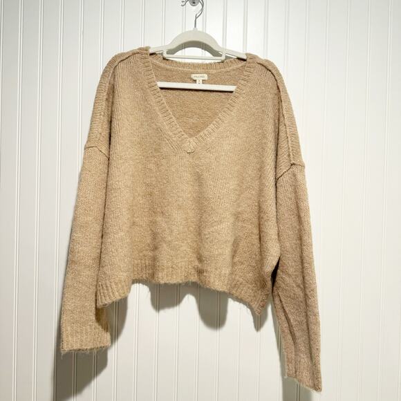 Anthropologie Sweaters - Anthropologie Pilcro Oversized V-Neck Sweater Camel Tan Wool Blend Size Medium